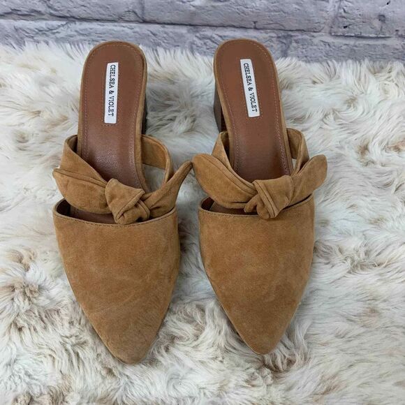 Chelsea and Violet Molly Brown Suede Chunk Heel Pointed Toe Bow Size 10 - Picture 2 of 9